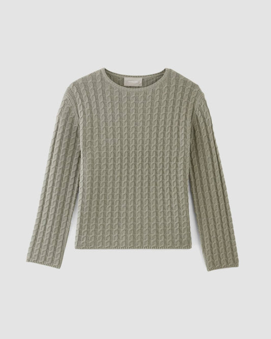 The Cotton Merino Cable Crew | Sage Green