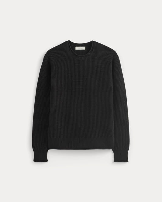 Waffle Rollneck Crew in Everyday Cotton | Black