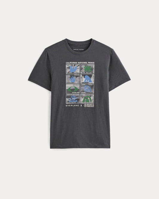 The Everlane x Parks Project Essential Organic Crew | Forged Iron / Natural / Granada Sky Blue / Green