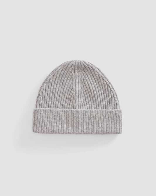 The Cashmere Fine Rib Beanie | Heathered Grey