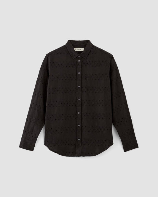 The Linen Eyelet Relaxed Shirt | Black Eyelet