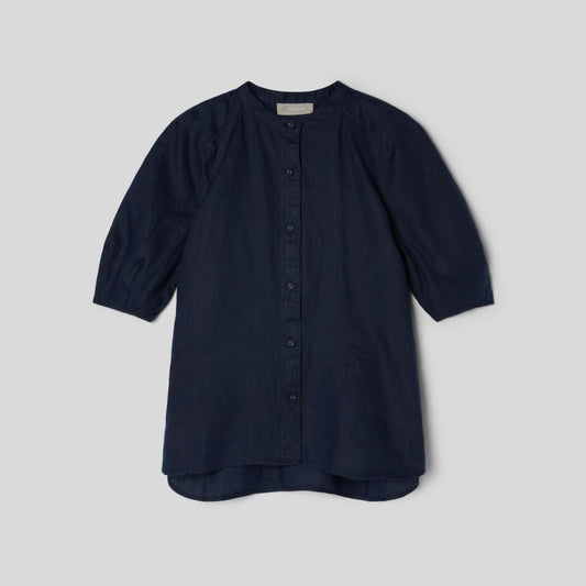 The Linen Puff Sleeve Shirt | Navy