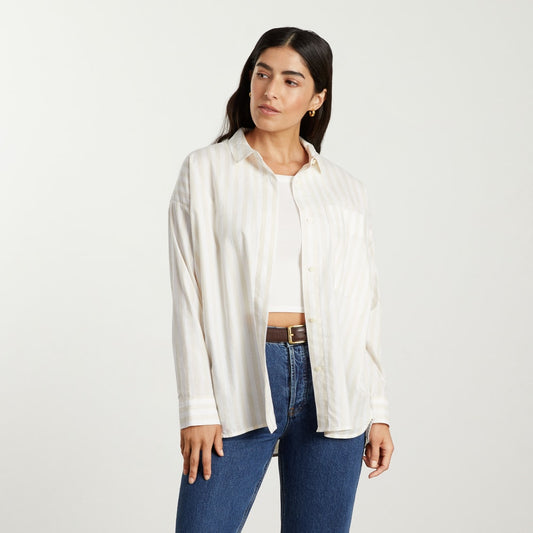 The Oversized Silky Cotton Shirt | Sand / White