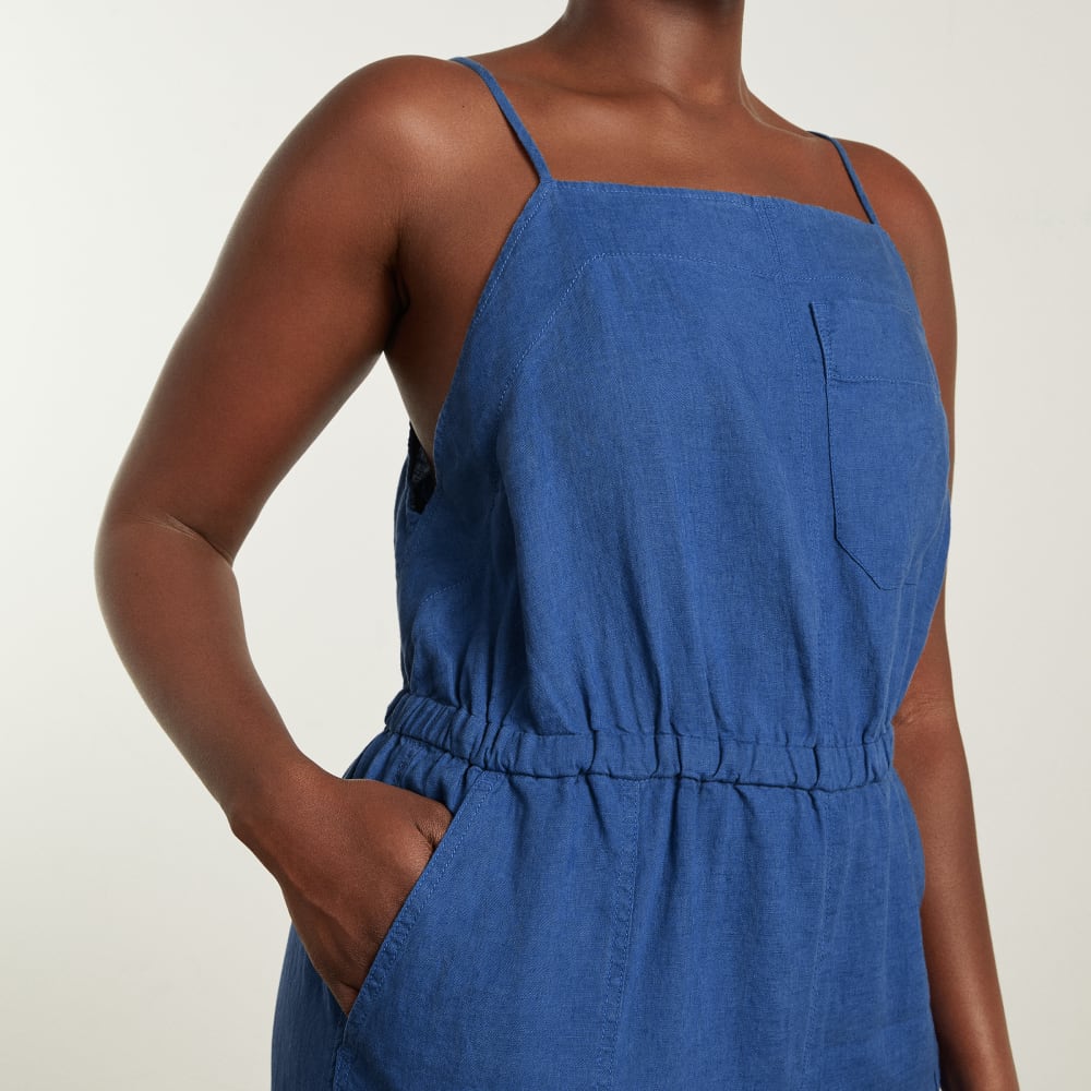 The Linen Shoestring Jumpsuit | Deep Blue