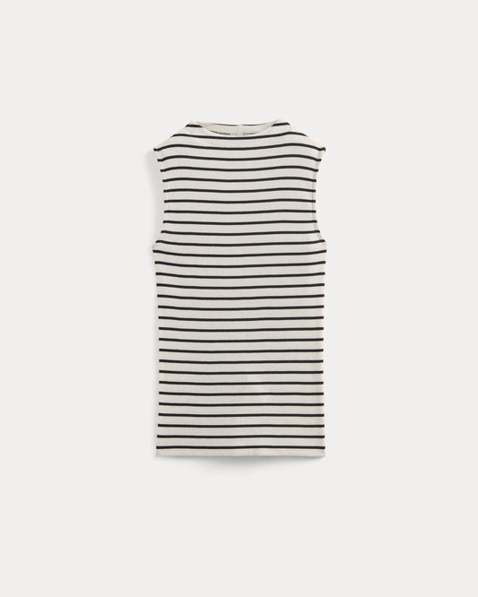 The Luxe Rib Funnel-Neck Tank | Bone / Black