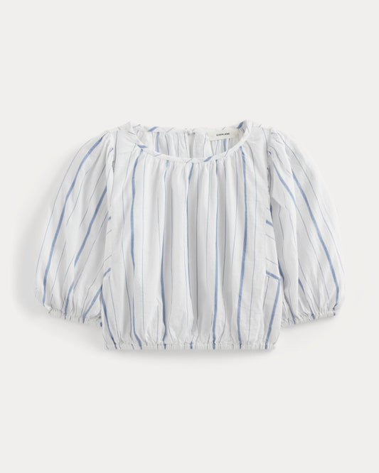 The Gauze Puff-Sleeve Top | Bone / Dutch Blue