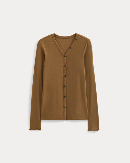 Sheer V-Neck Cardigan in Butterluxe | Toffee