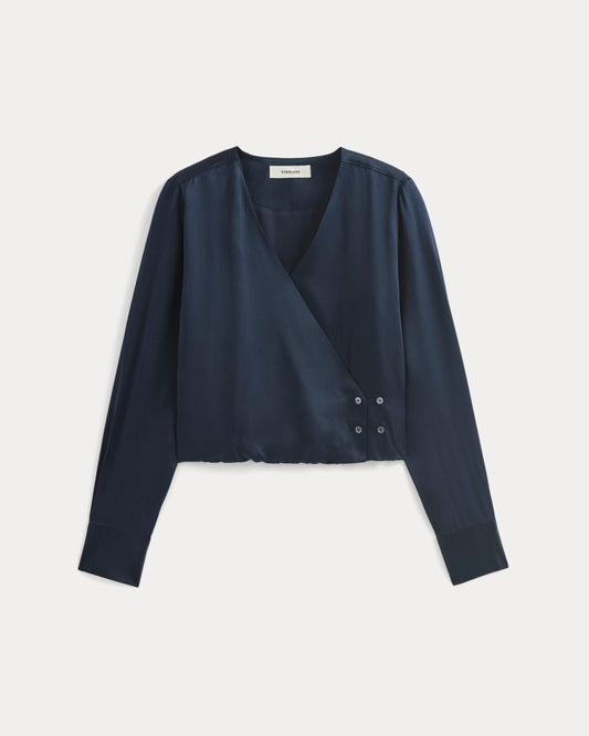 Wrap Top in Silk Charmeuse | Navy