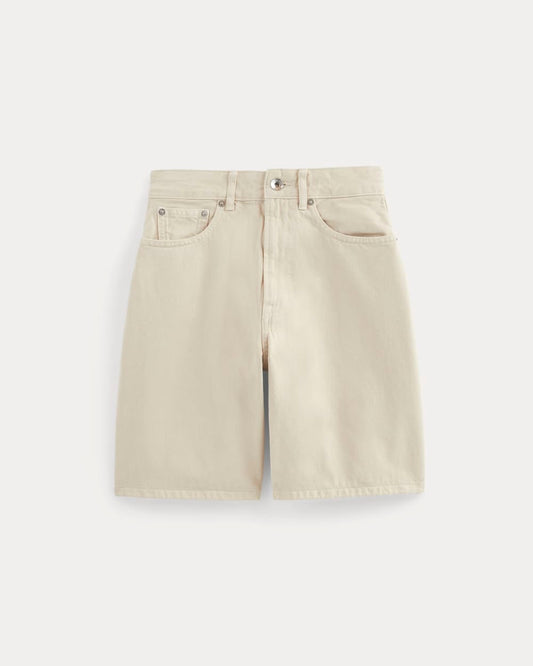 The Long A-Line Denim Short | Garment-Dyed White / Cream