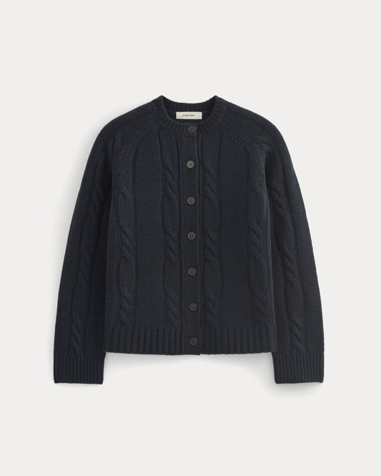 Cable Cardigan in Extrafine Luxe Merino | Navy