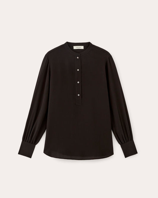 The Henley Shirt in Washable Silk | Black