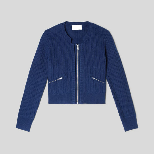 The Cropped Cotton-Merino Bomber | Bright Navy