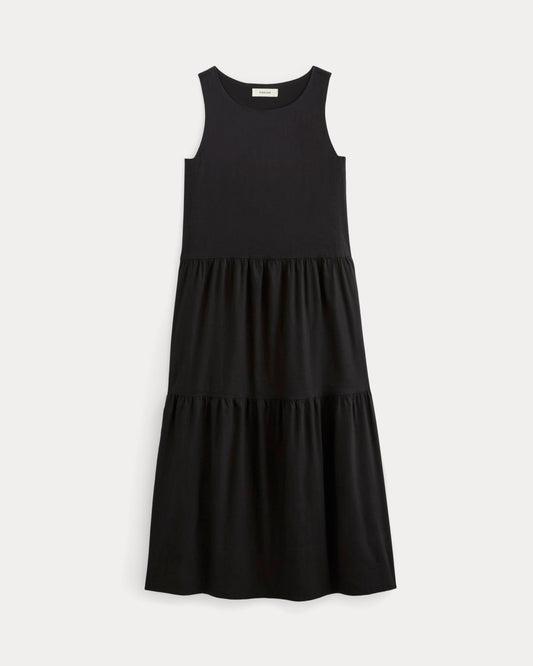 The Tiered Dress in Stretch Linen | Black