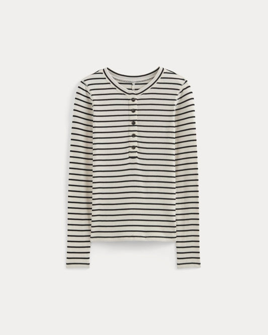 The Luxe Rib Henley | Bone / Black