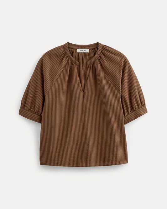 The Gauze Gathered Top | Carob Brown / Black