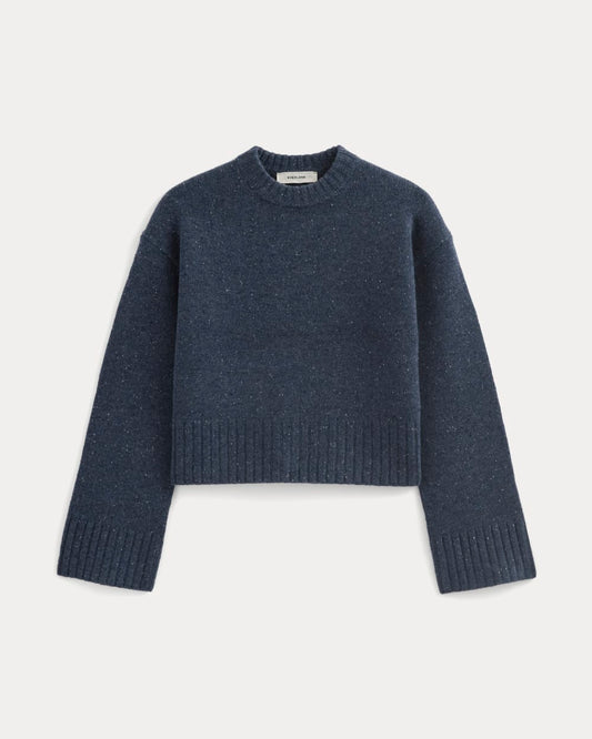 Cropped Boxy Crew in Luxe Merino | Heathered Blue Donegal