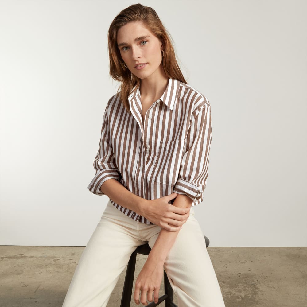 The Way-Short Shirt in Silky Cotton | Espresso / White