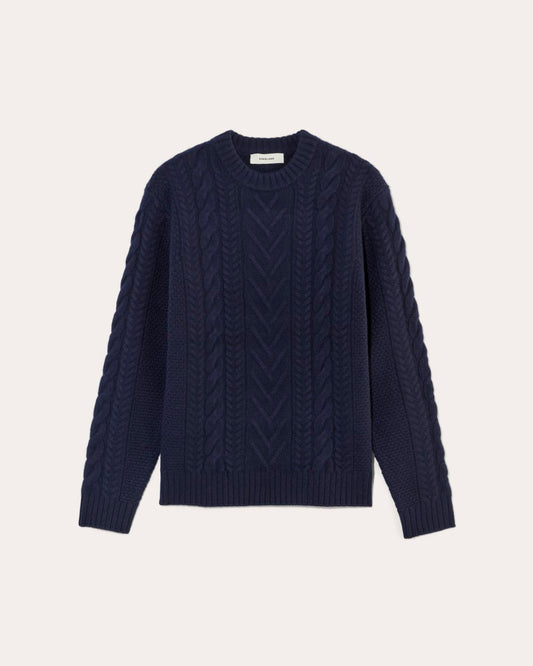 The Felted Merino Cable-Knit Crew | Deep Navy