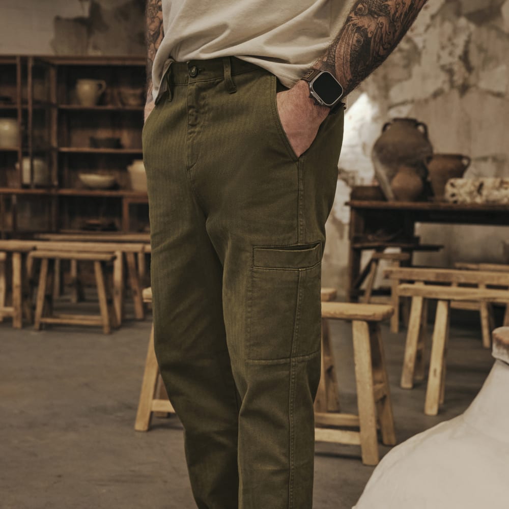 The Organic Cotton Herringbone Refined Cargo | Beech