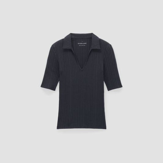 The Rib Soft Knit Open Collar Polo | Navy