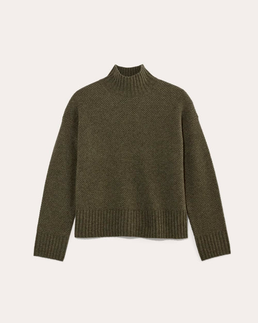 The Honeycomb Funnel Neck in Wool Cashmere | Heathered Army Green