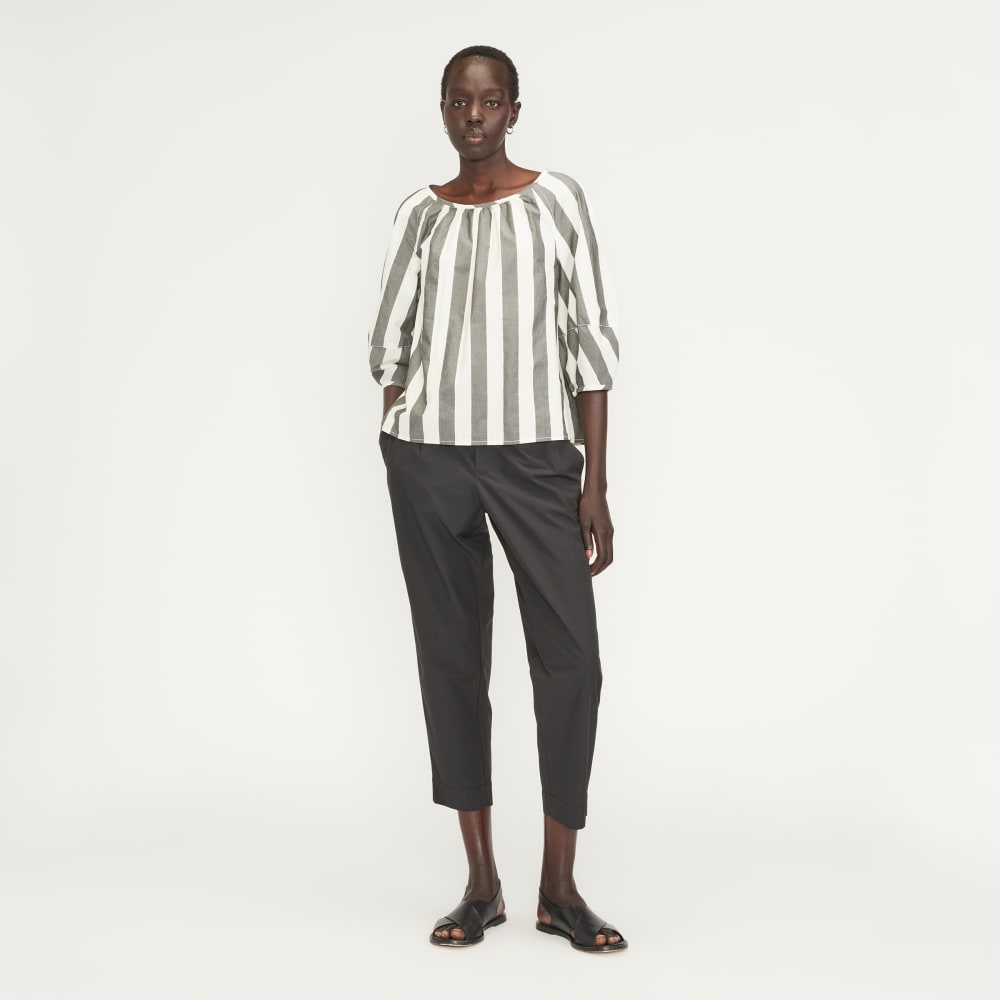 The Poplin Scoop-Neck Top | Bone / Black