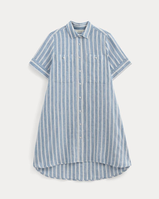 The Daytripper Dress in Linen | Soft Cobalt/Bone