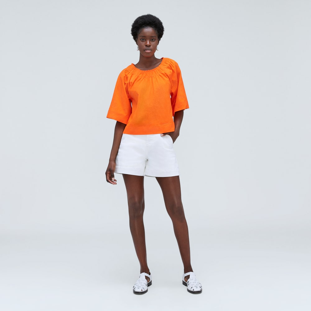 The Seersucker Gathered Tee | Bright Orange