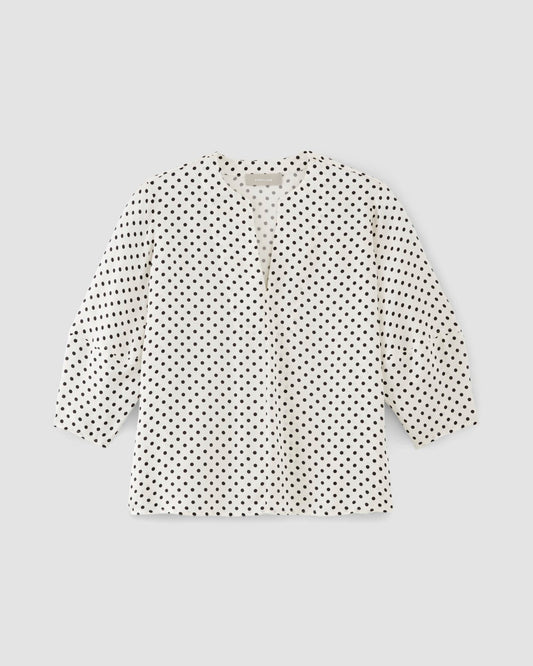 The Hammered Satin Balloon Sleeve Top | Bone / Black Polka Dot