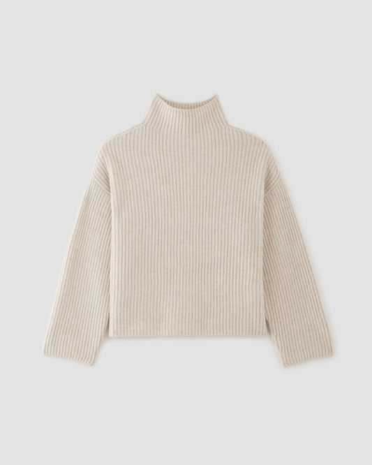 The Felted Merino Funnel-Neck Pullover | Heathered Oat