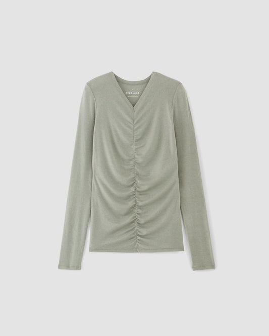 The Ruched V-Neck Tee in Butterluxe | Sage Green