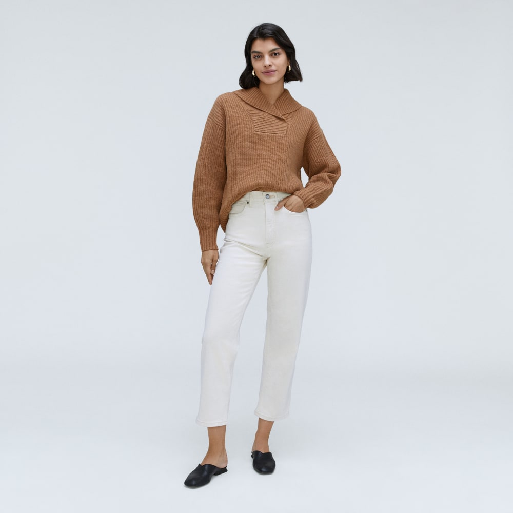 The Felted Merino Shawl Collar Sweater | Deep Camel