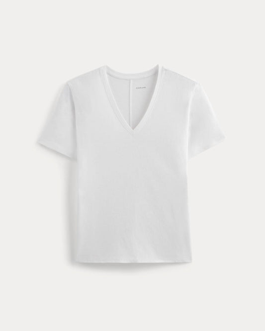 The Slouchy V-Neck Tee in Cotton Linen | White