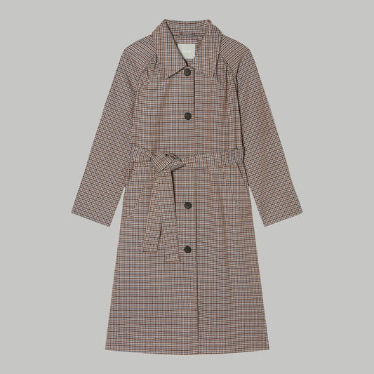The Gathered Drape Trench | Blue / Brown Houndstooth