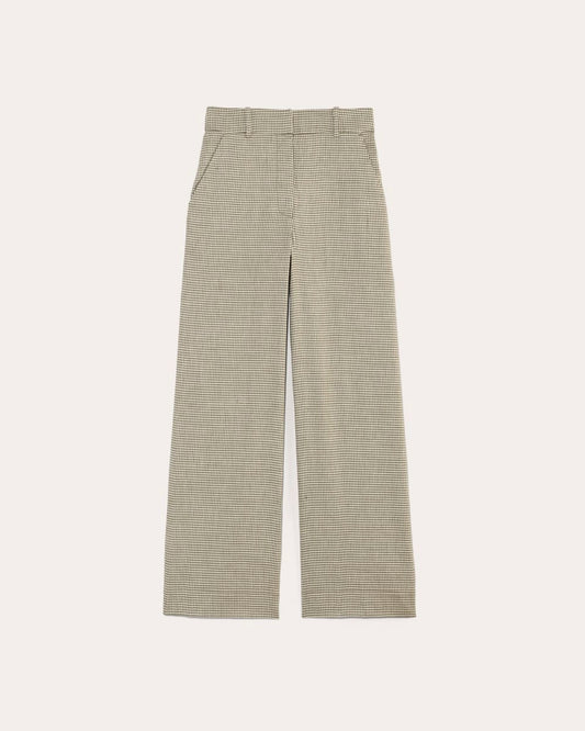 The Wide-Leg Pant in Stretch Linen | Deep Taupe Mini Gingham