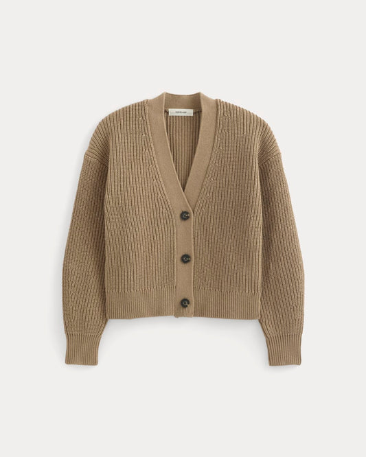 The Boxy Cardigan in Everyday Cotton | Dark Heathered Camel