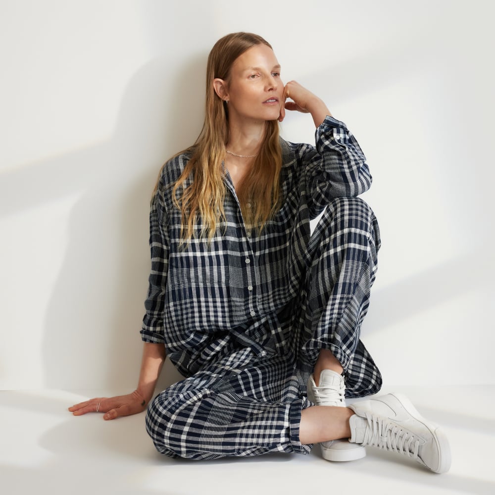 The Way-Long Linen Shirt | Canvas Tan / Navy