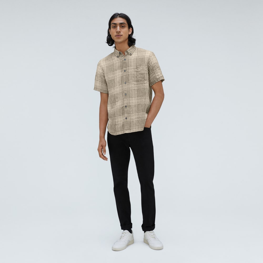 The Classic Short-Sleeve Shirt in Linen | Beech / Parchment Grid