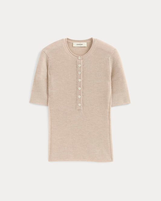 The Short-Sleeve Henley in Ultrasoft Merino | Pale Blush
