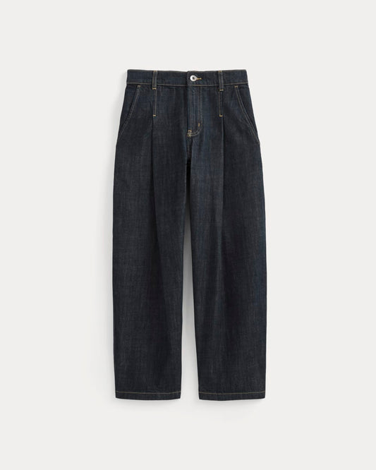 The High Rise Pleated Jean | Dark Indigo
