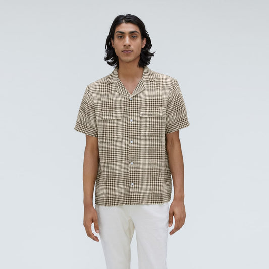 The Resort Shirt in Linen | Beech / Parchment Grid