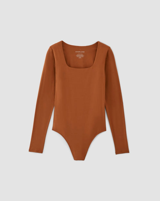 The Long-Sleeve Supima® Square-Neck Bodysuit | Honey | Thong