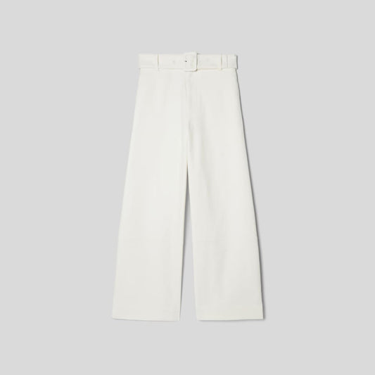 The Structured Cotton Belted Pant | Bone