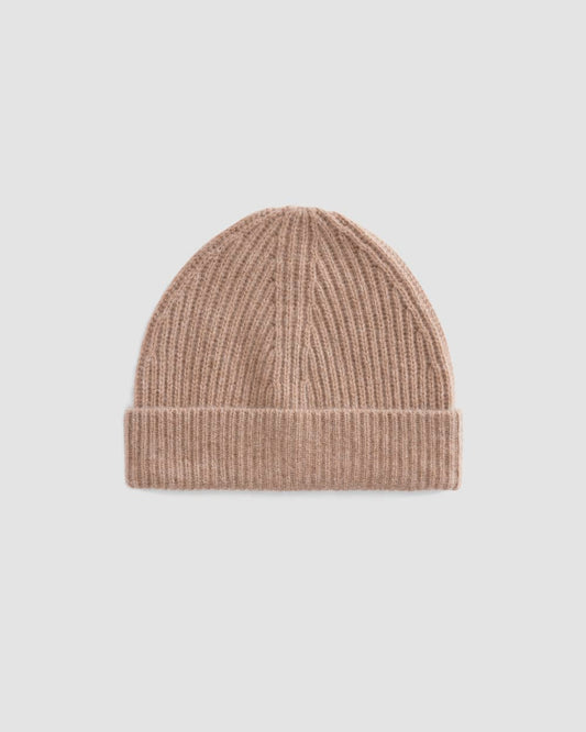 The Cashmere Fine Rib Beanie | Heathered Woodsmoke
