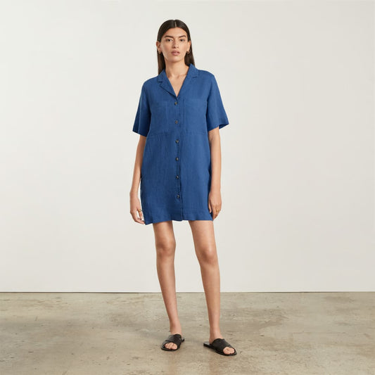 The Linen Workwear Dress | Deep Blue