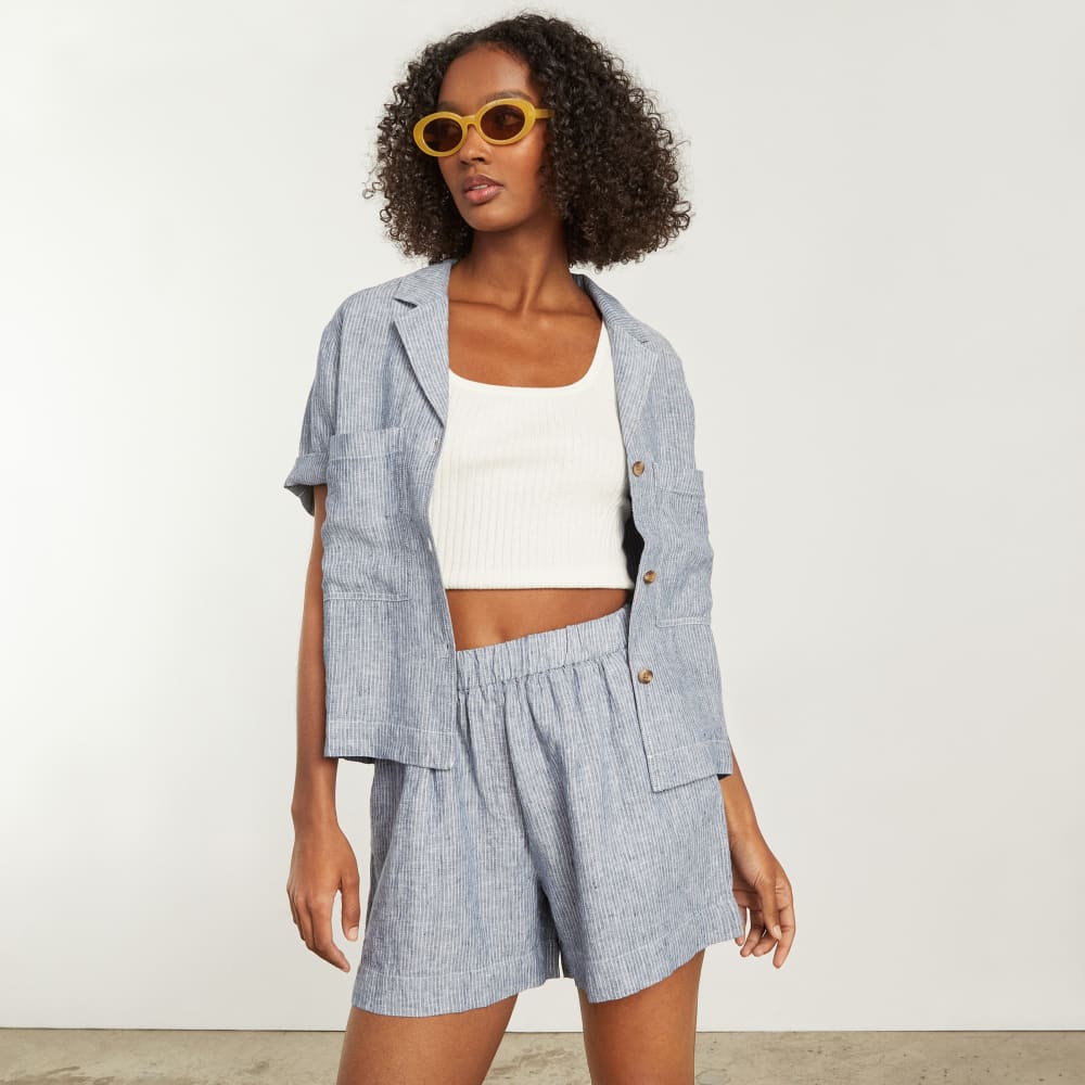 The Linen Workwear Shirt | Blue Pinstripe