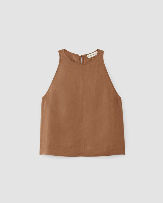 The Linen High-Neck Tank | Carob Brown