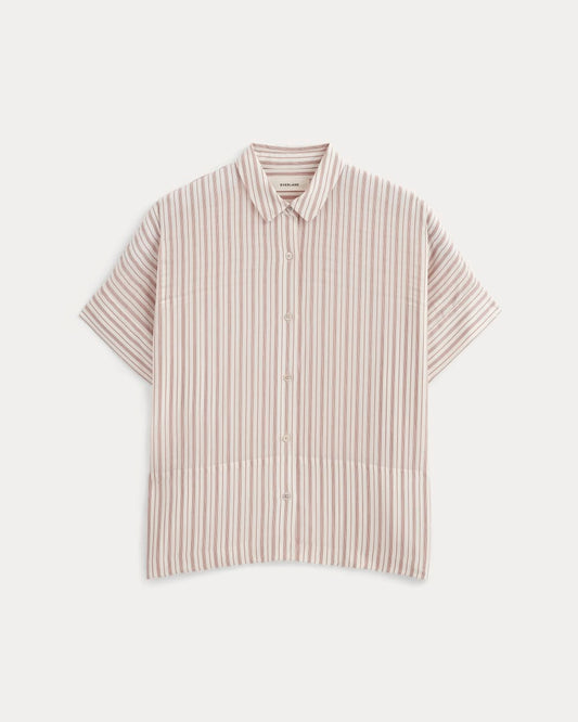 The Boxy Shirt in Washable Silk | Bone / Dusky Rose