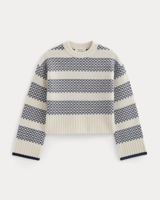 Nordic Cropped Boxy Crew in Luxe Merino | Bone/True Navy