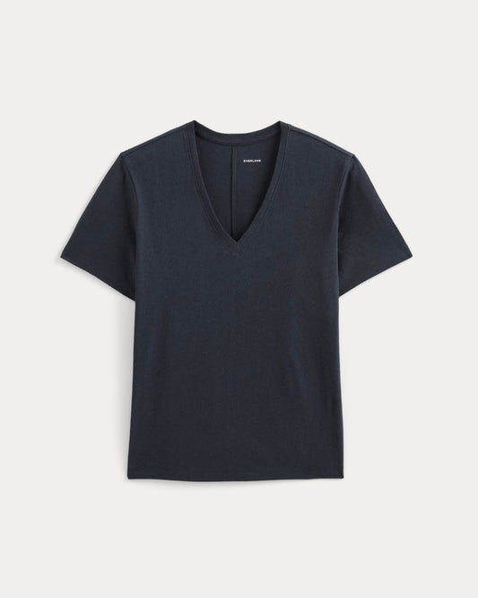 The Slouchy V-Neck Tee in Cotton Linen | Navy